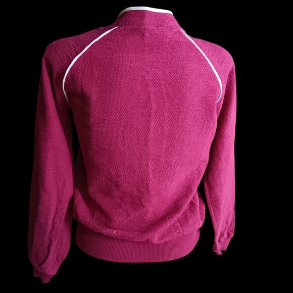 Small True Vintage Top Jacket 1970's Maroon Knit Bomber Piping JC Penney Disco - Picture 4 of 7